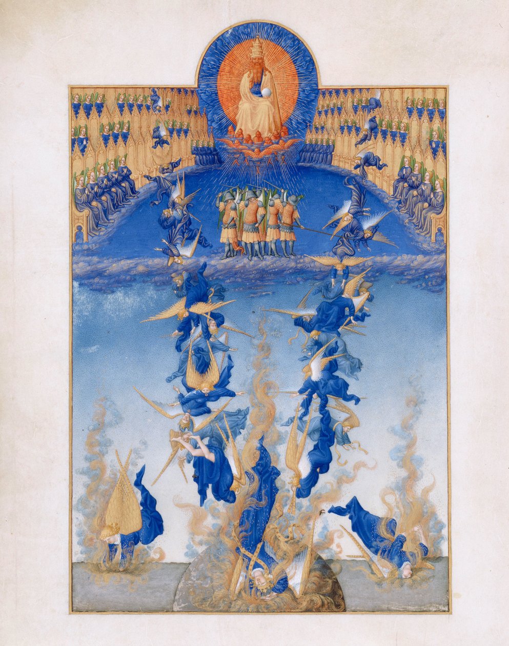 Très Riches Heures du Duc de Berry Folio 64, vzadu: Pád andělů rebelů od Limbourg Brothers