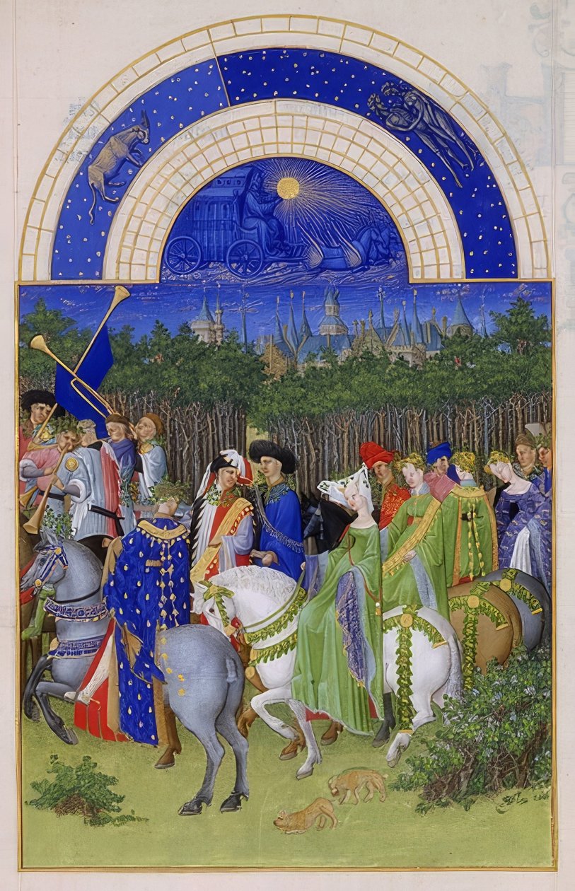 května (Kniha hodin vévody z Berry). 1412-16 od Limbourg Brothers