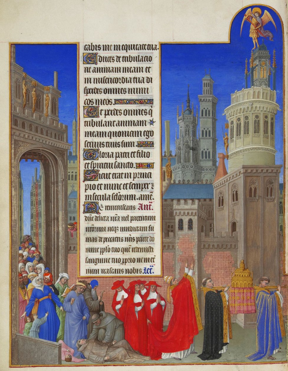Très Riches Heures du Duc de Berry: Procesí svatého Řehoře, první díl od Limbourg Brothers
