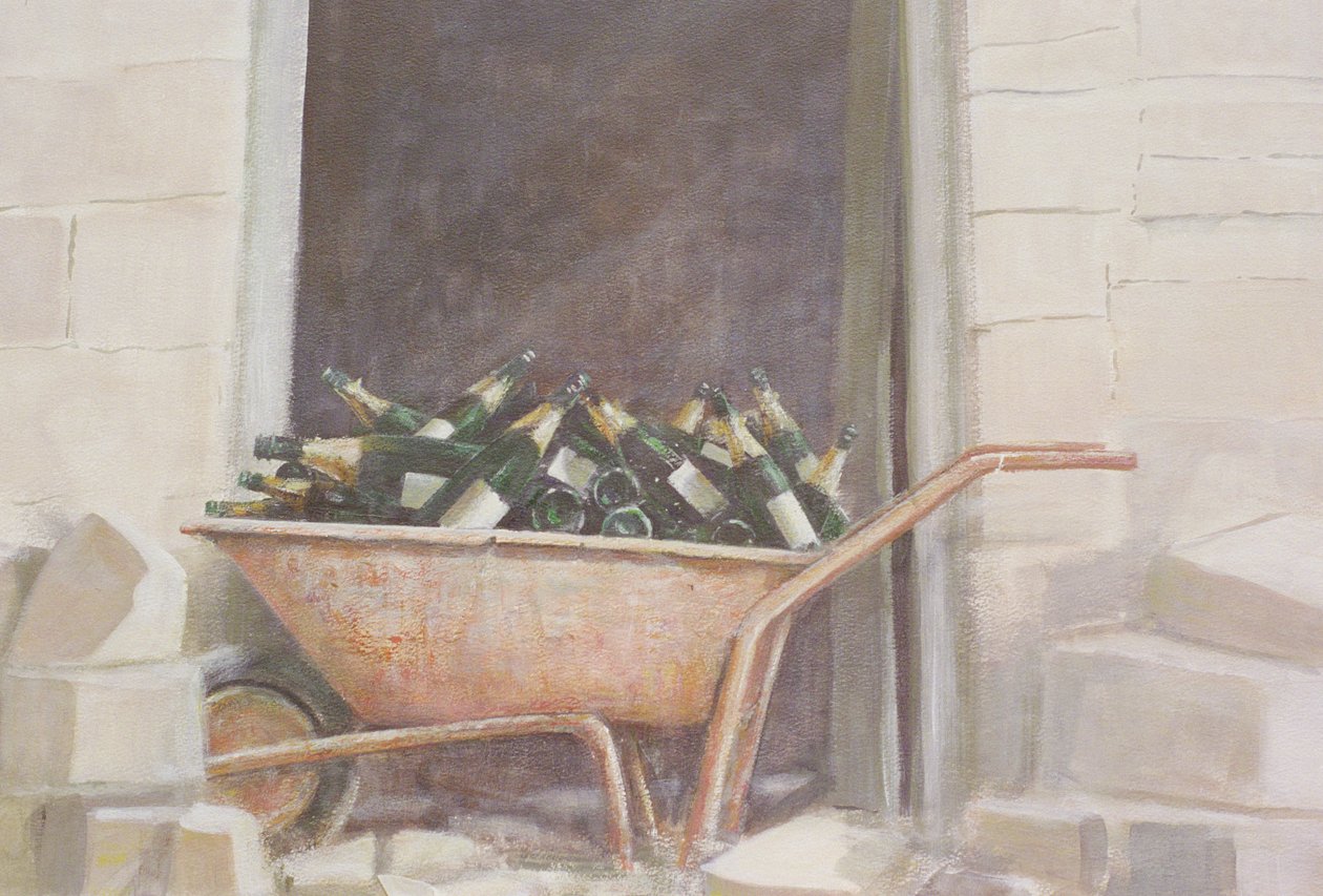Trakař na šampaňské, 1985 (akryl na plátně) od Lincoln Seligman