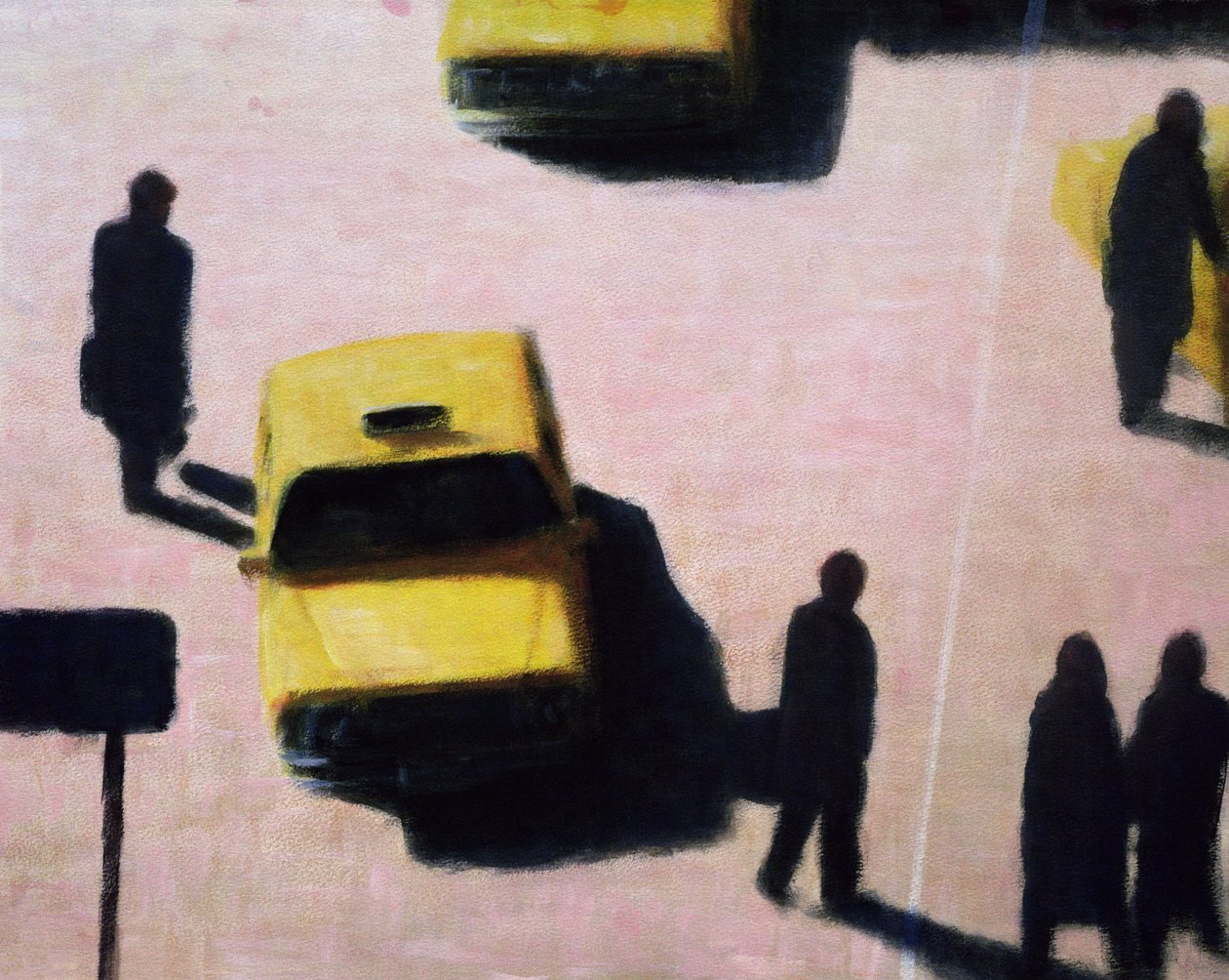 New York Taxis, 1990 (akryl na plátně) od Lincoln Seligman