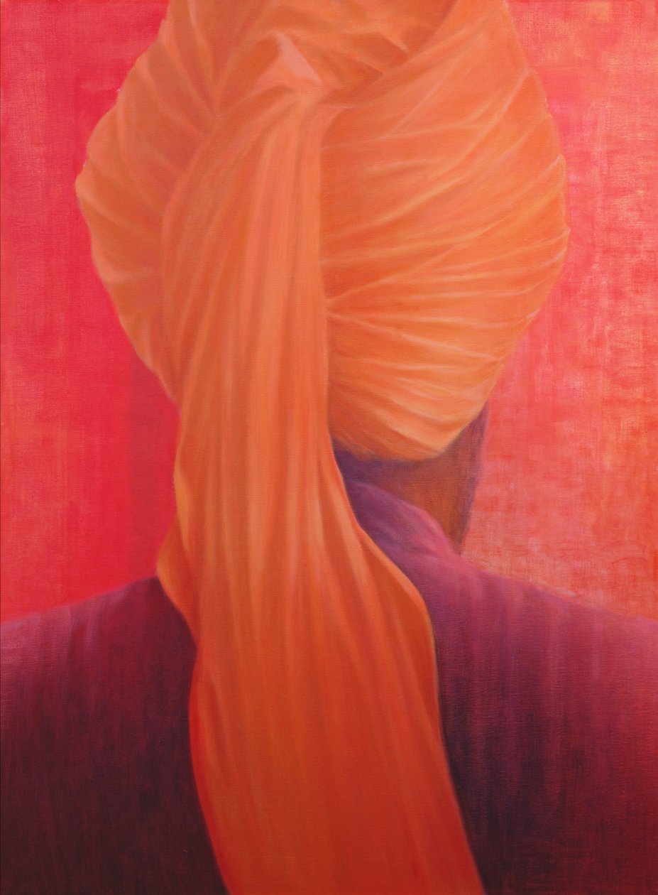 Oranžový turban na červené od Lincoln Seligman