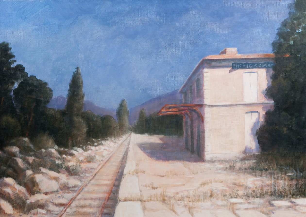 Železniční stanice, Châteauneuf, 2012 (akryl na plátně) od Lincoln Seligman