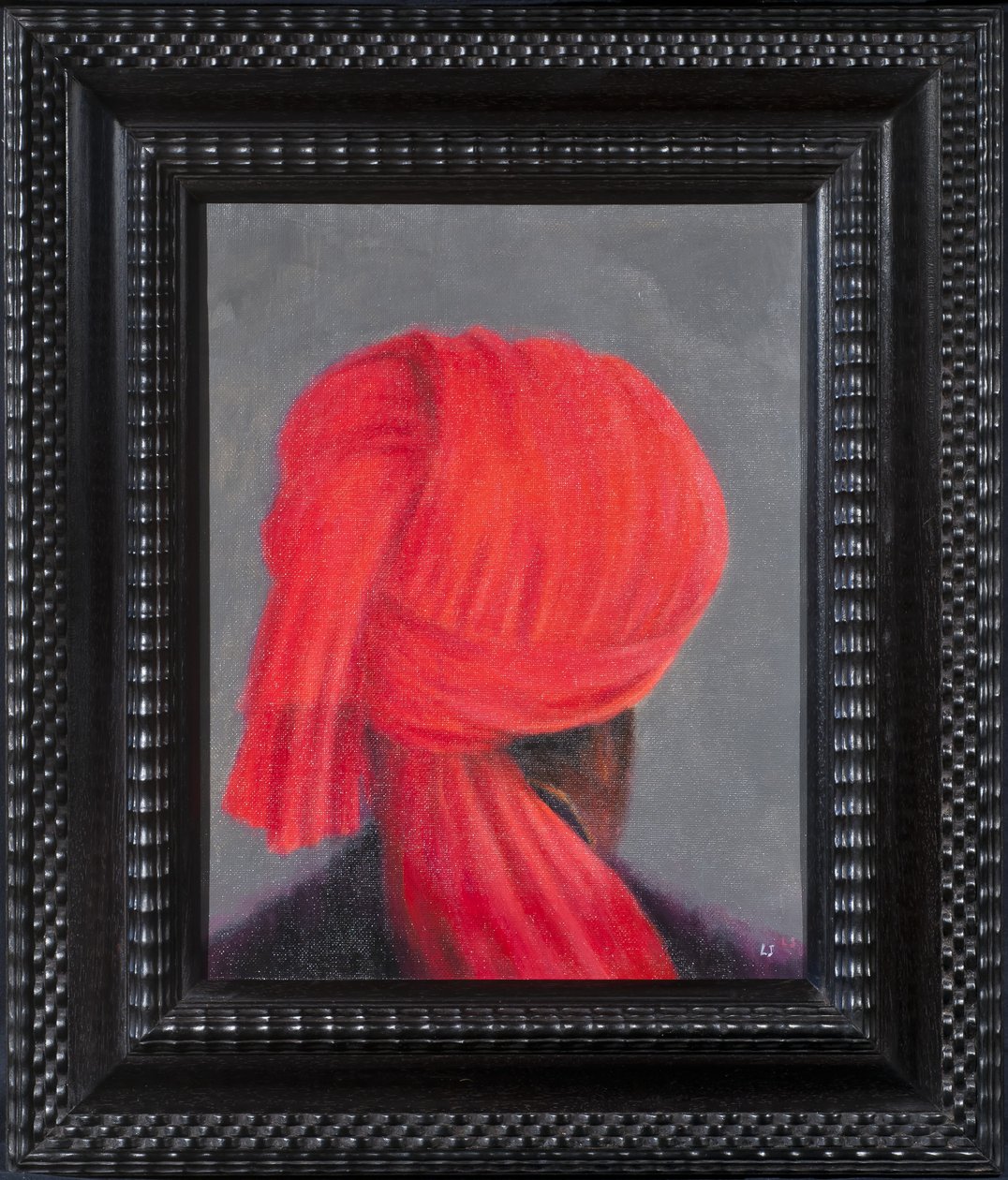 Červený turban na šedé, 2014 od Lincoln Seligman