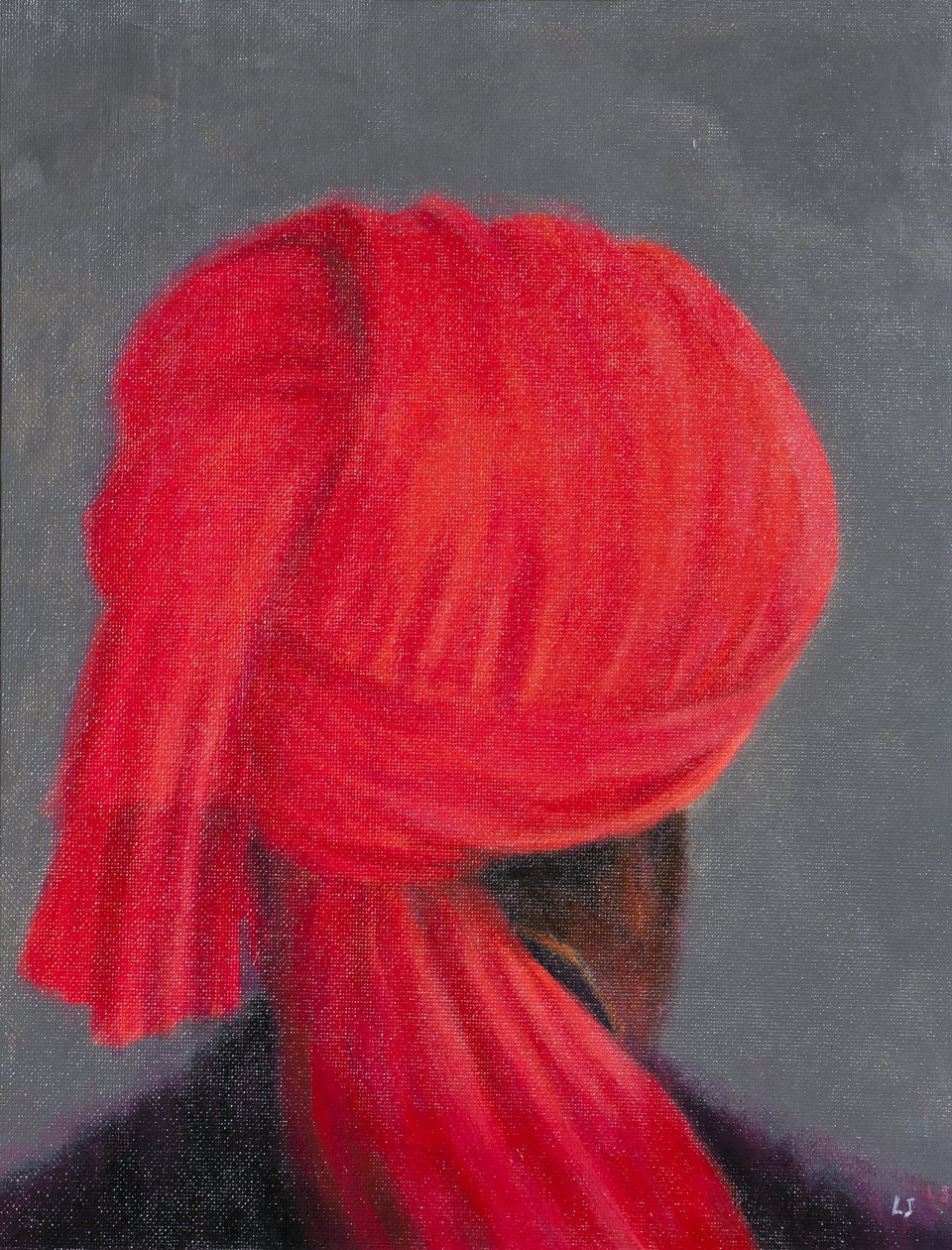 Červený turban na šedé, 2014 od Lincoln Seligman