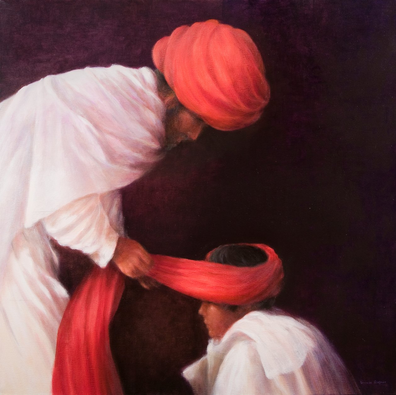 Vázání turbanu, 2010 (akryl na plátně) od Lincoln Seligman