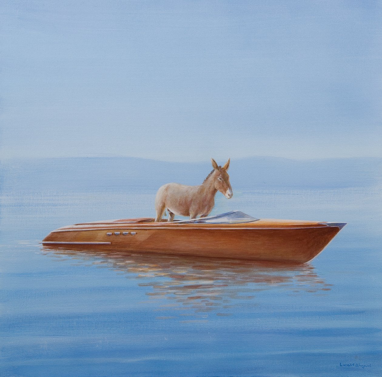 Donkey in a Riva, 2010 (akryl na plátně) od Lincoln Seligman