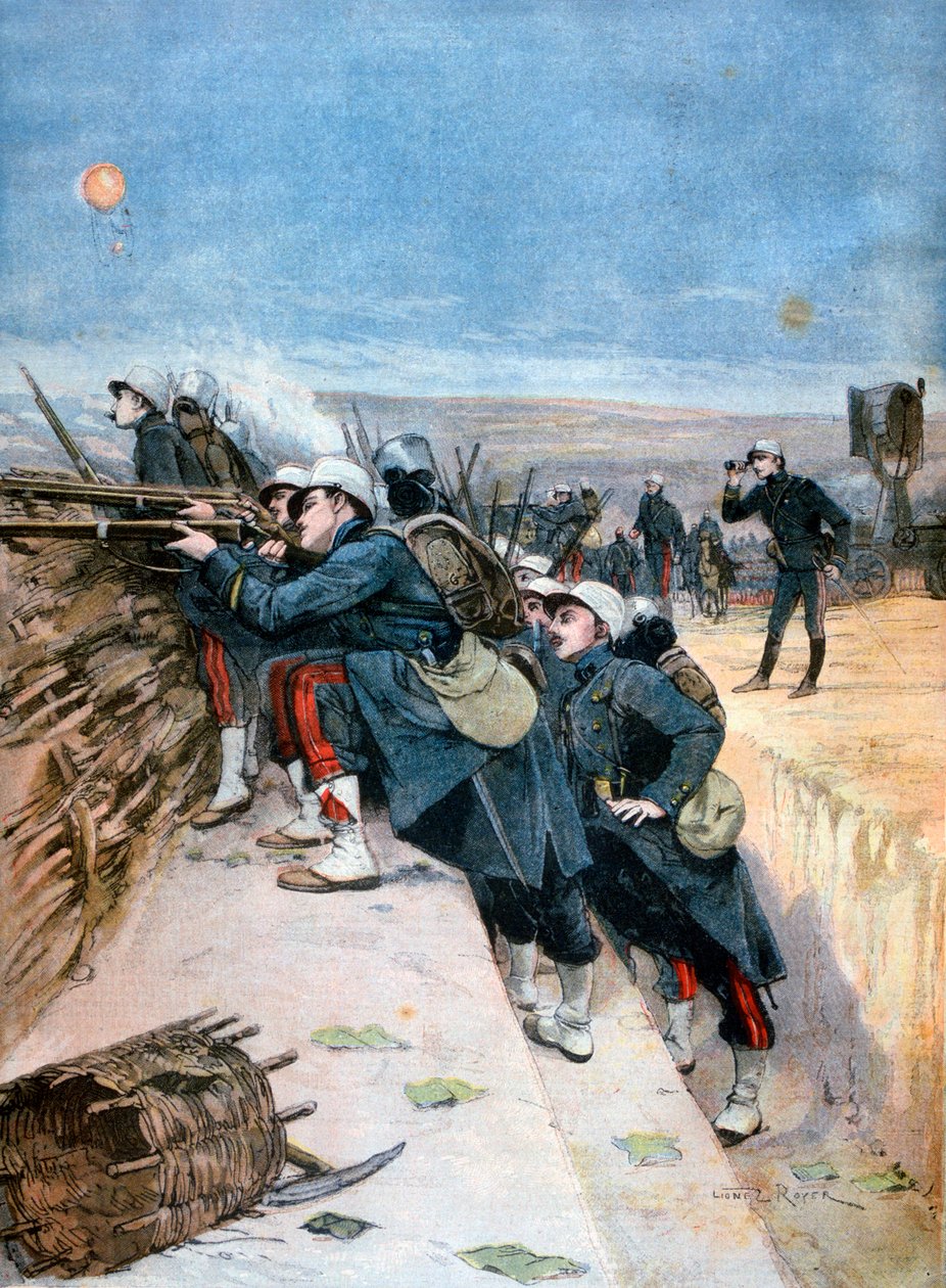 Francouzští vojáci na manévrech zákopové války, 1894 od Lionel Noel Royer