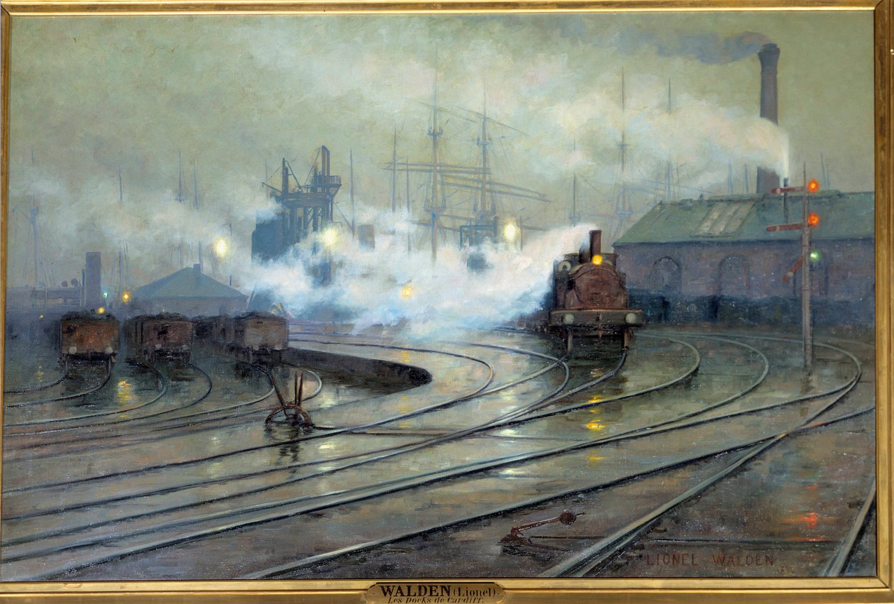 Pohled na Cardiff Docks Malba od Lionela Waldena (1861-1933) 1894 Sun. 1,27x1,93 m. Paříž, Musee d