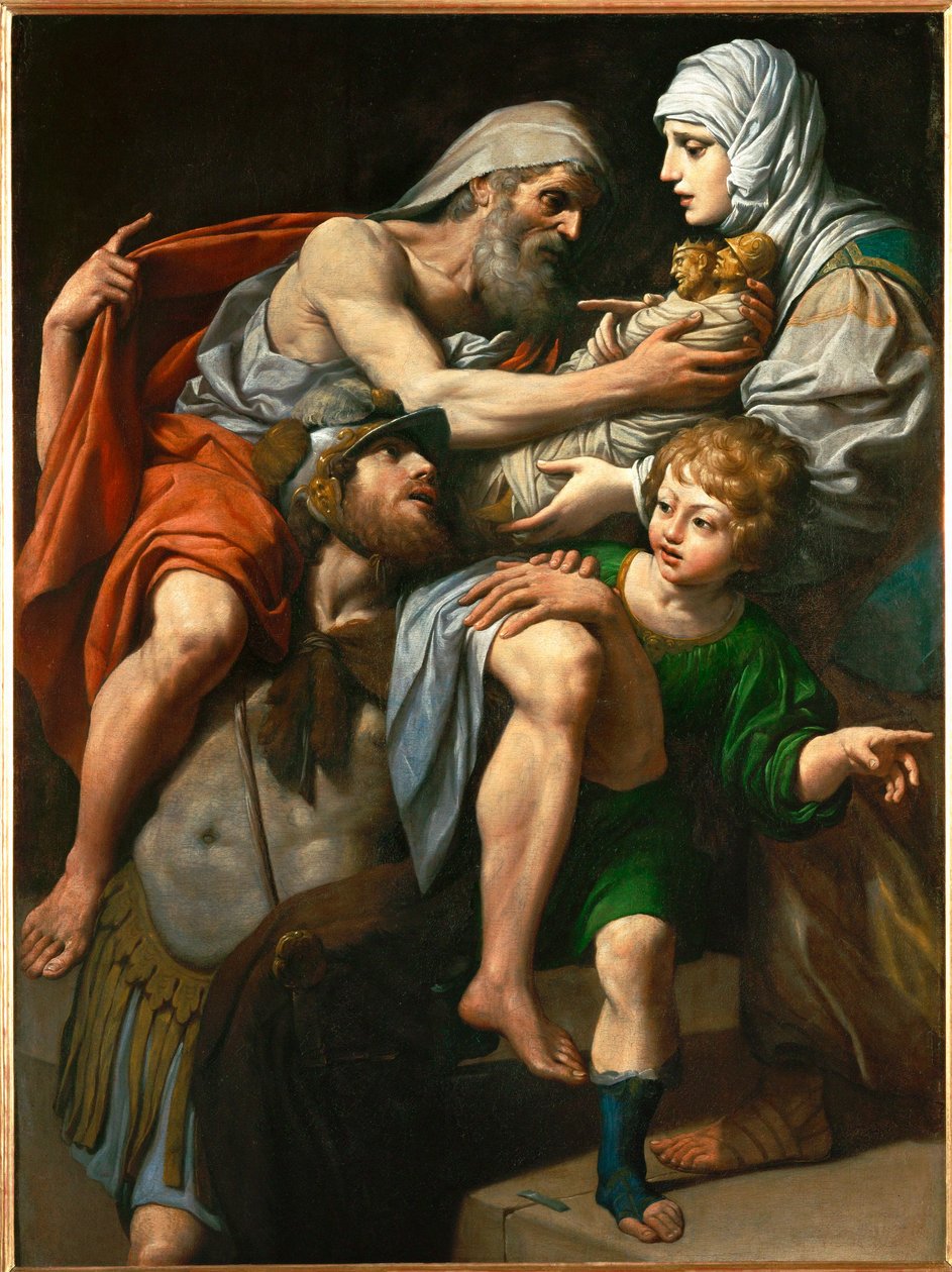 Enee et Anchise - Aeneas a Anchises. Aeneas vynáší svého otce Anchise z hořící Tróje... od Lionello Spada