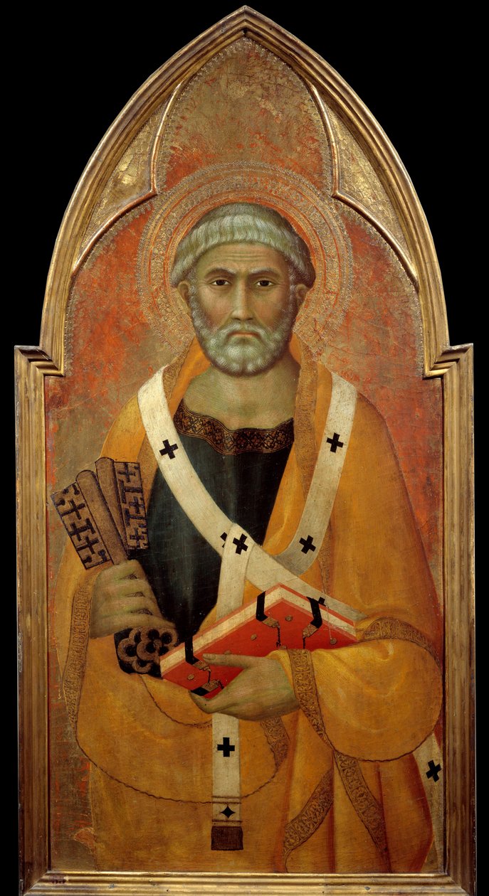 Znázornění svatého Petra (San Pietro) Detrempe na dřevě od Lippa Memmiho (známého z let 1317-1347) Slunce ze 14. století. 0,94x0,44 m - Reprezentace svatého Petra (San Pietro). Tempera na dřevě od Lippo Memmi (známý od 1317 do 1347) od Lippo Memmi