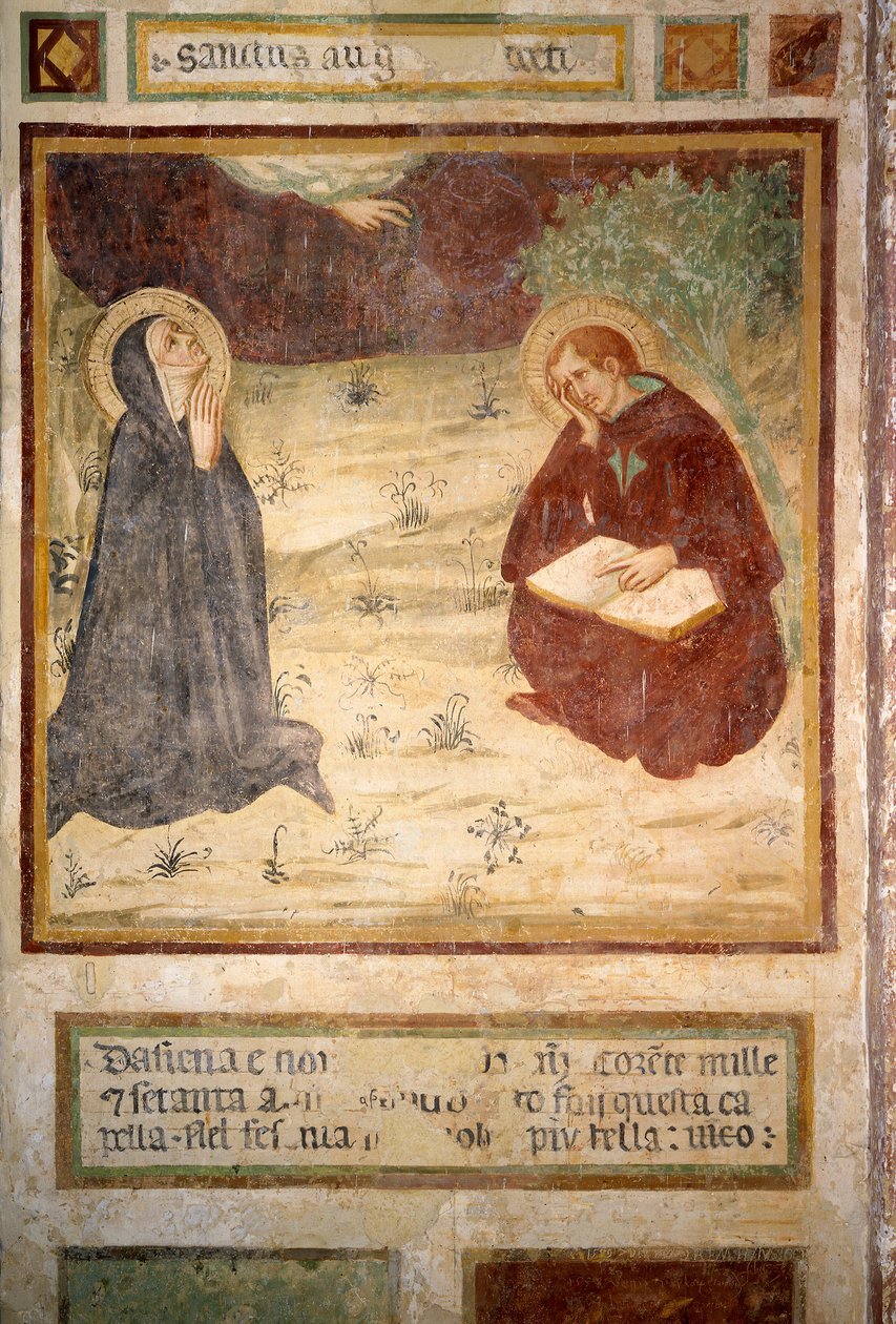 Svatý Augustin z Hrocha (354-430) a Saint Monique, Ermitáž San Leonardo al Lago, Monteriggioni od Lippo Vanni