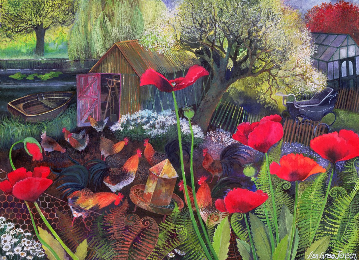 Hen Run, 1994 (akrylový inkoust, kvaš) od Lisa Graa Jensen