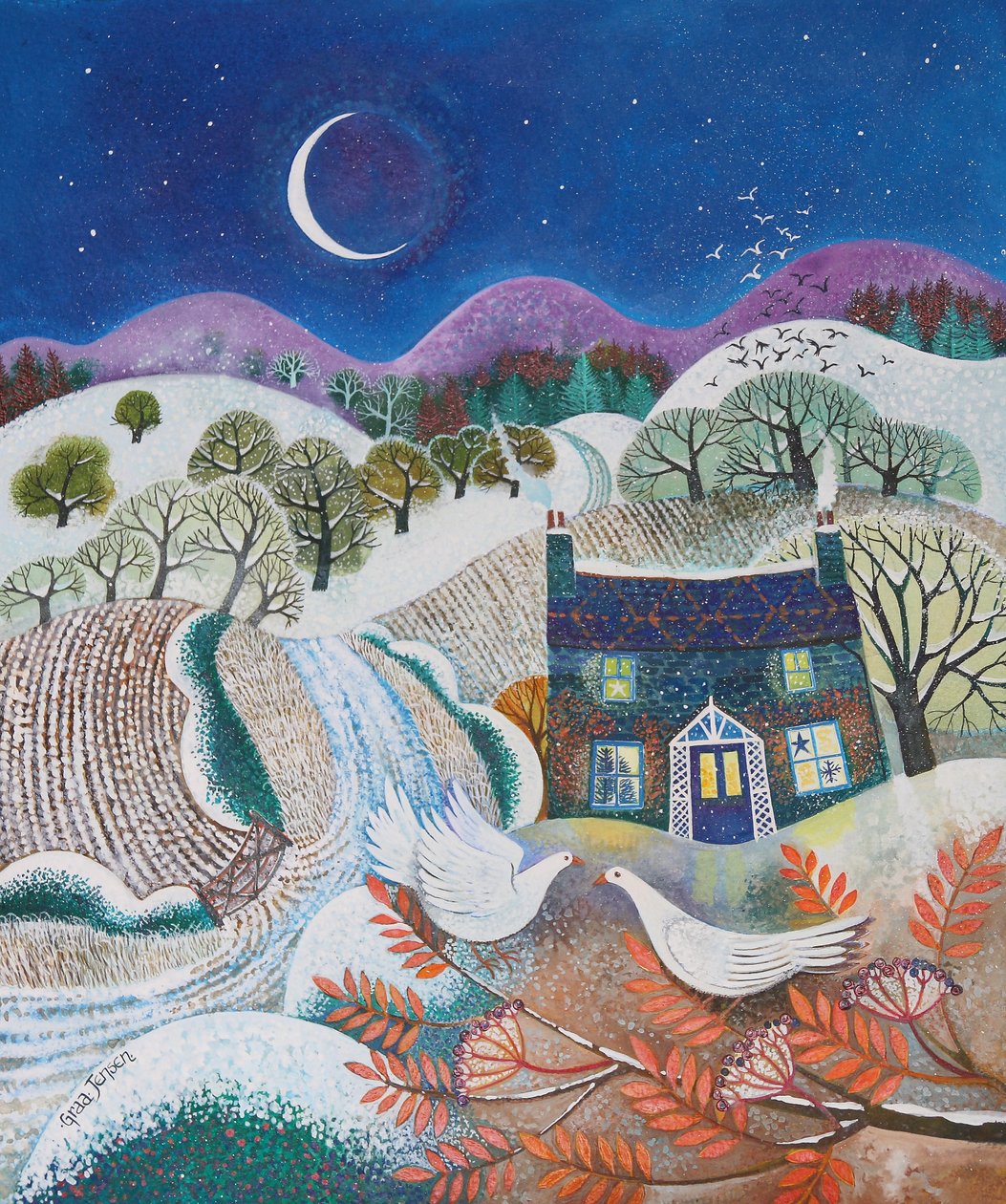 Snowbirds, 2018, (akrylové inkousty na papíře) od Lisa Graa Jensen