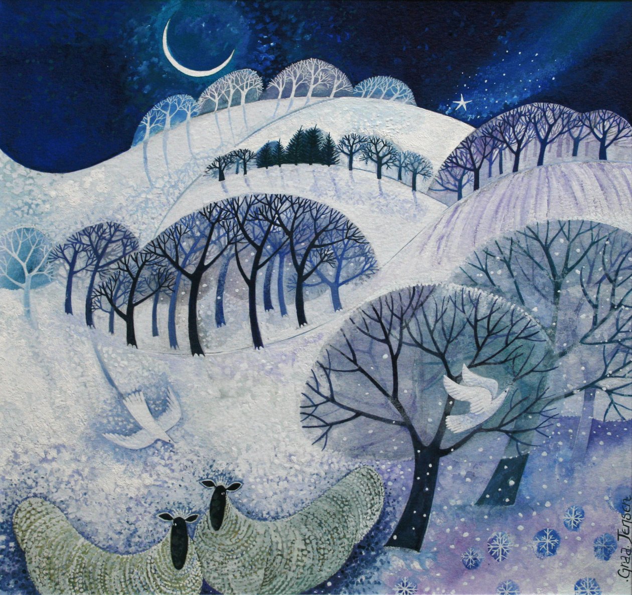 Snowy Night (akrylový inkoust) od Lisa Graa Jensen