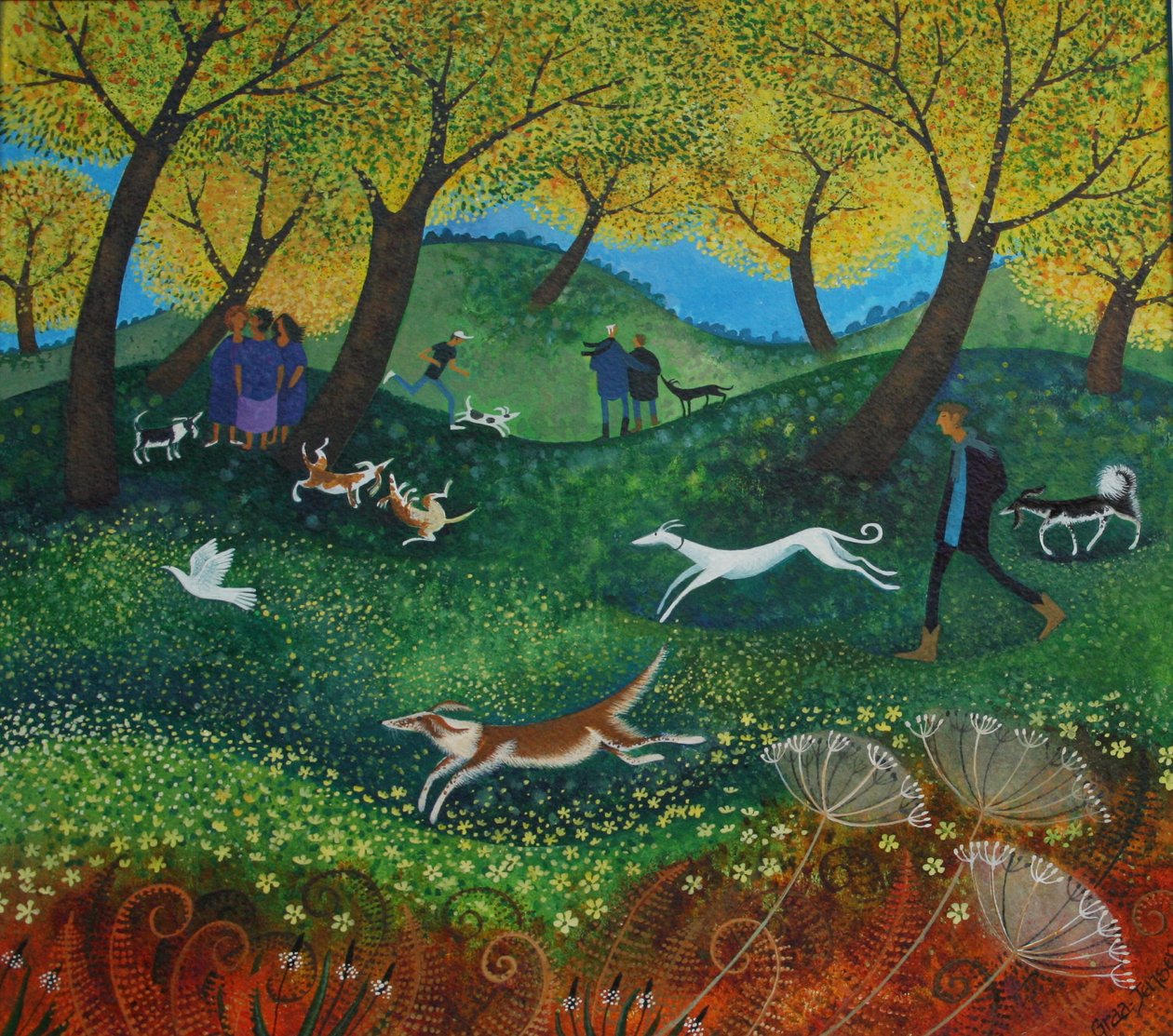 Psí kamarádi, 2012, (akrylové barvy na papíře) od Lisa Graa Jensen