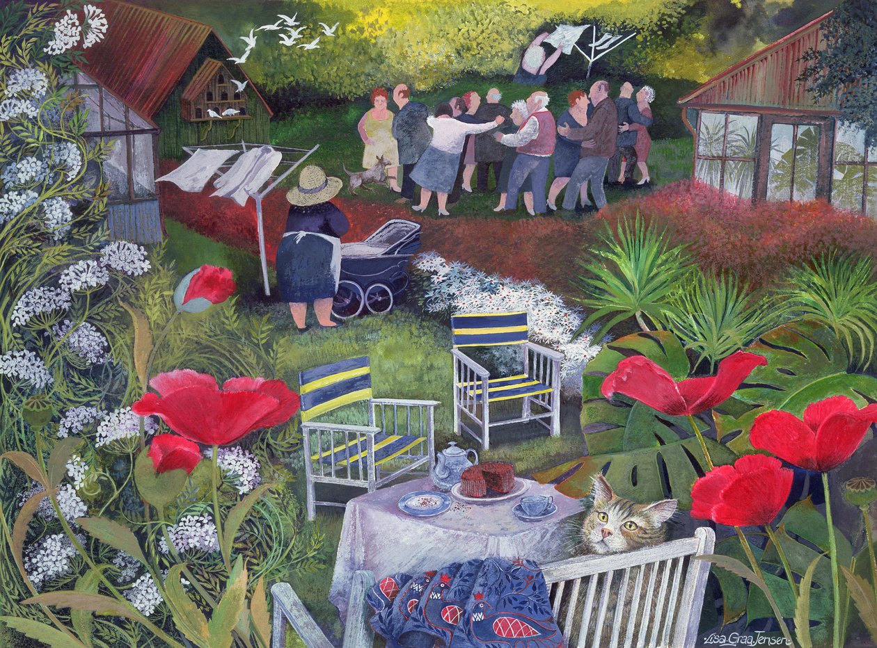 Neighborhood Watch Party, 1995 (akrylový inkoust, kvaš) od Lisa Graa Jensen