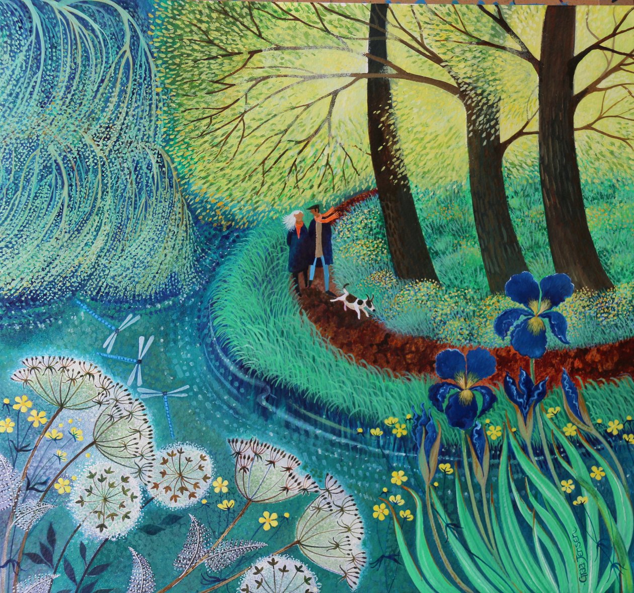 River Wey Walk, 2017, (akryl na papíře) od Lisa Graa Jensen