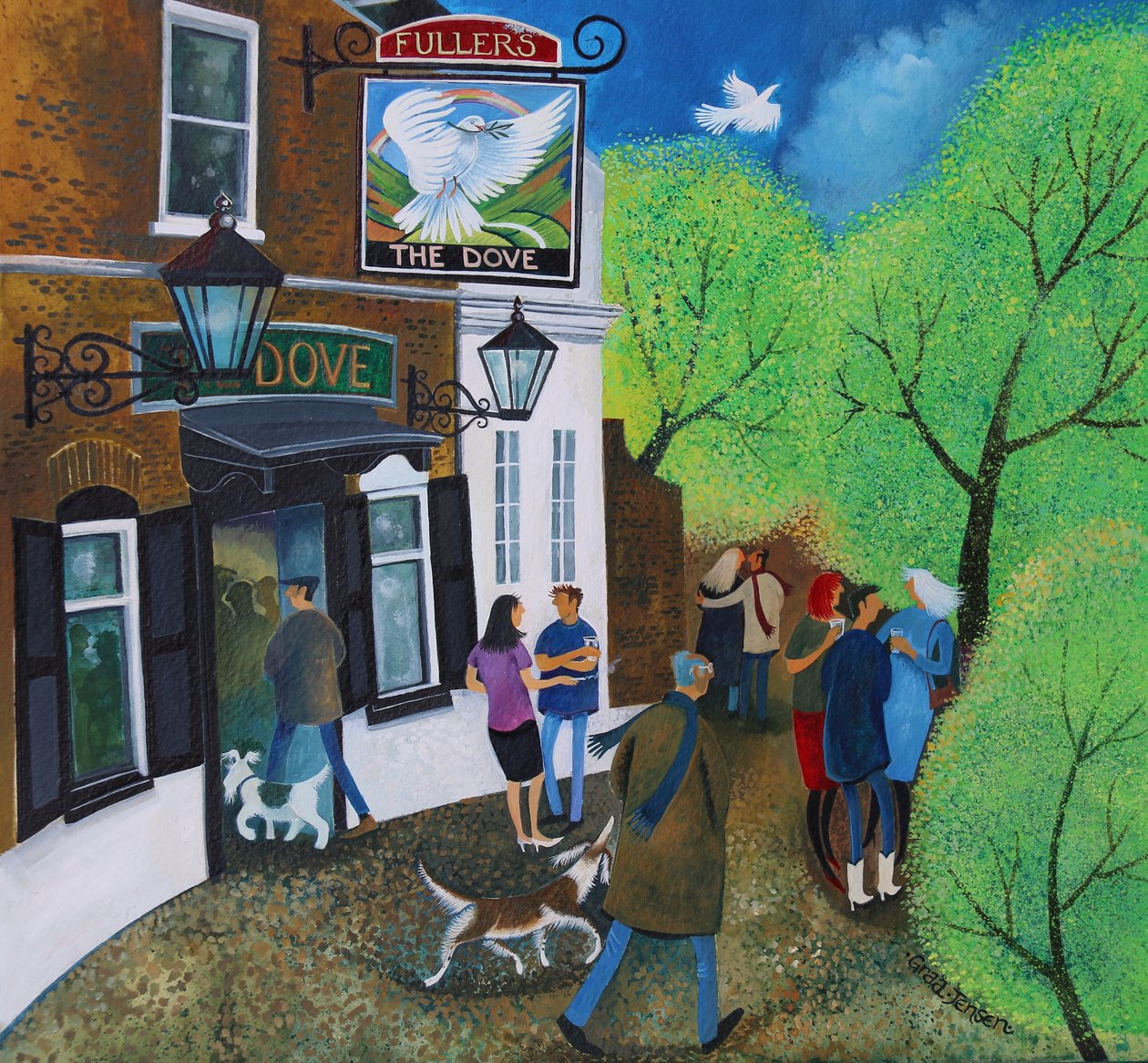 The Dove Pub Hammersmith 2015 (akrylové inkousty na papíře) od Lisa Graa Jensen
