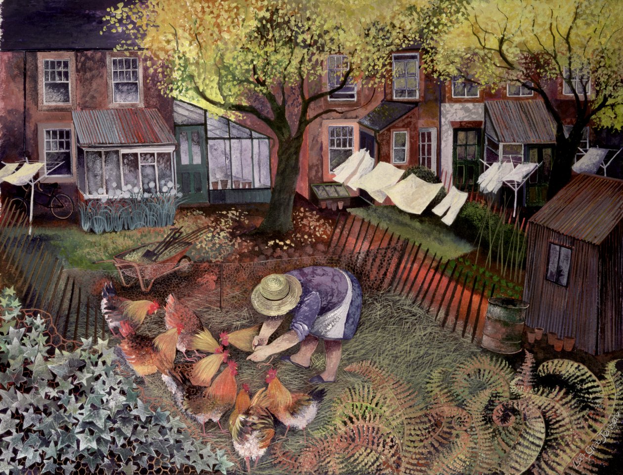 Městské slepice, 1995 (akrylová tuš, kvaš) od Lisa Graa Jensen