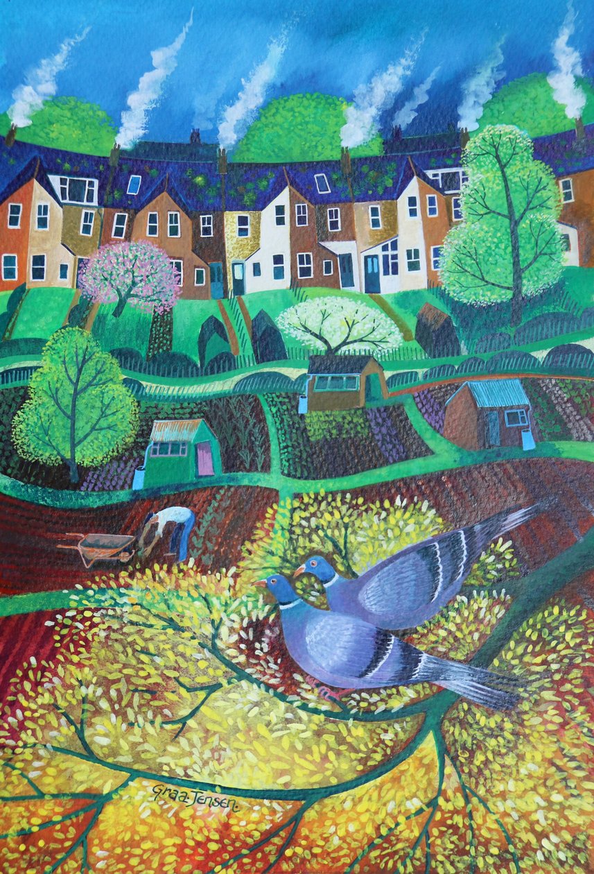 Wimbledon Park Doves, 2017, (akrylové inkousty na papíře) od Lisa Graa Jensen
