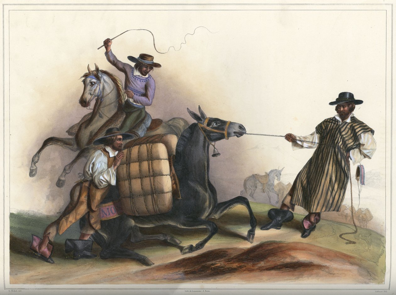 Arrieros, kostýmní skupina od Lithograph by Pierre Frédéric Lehnert