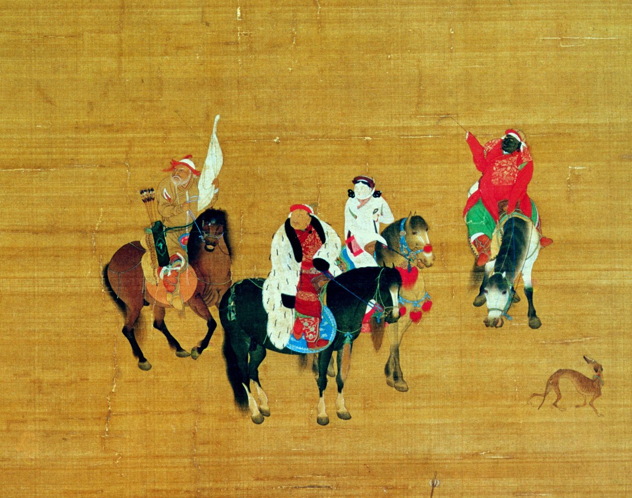 Kublajchán (1214-94) Lov, dynastie Yuan (inkoust a barva na hedvábí) (detail) od Liu Kuan tao