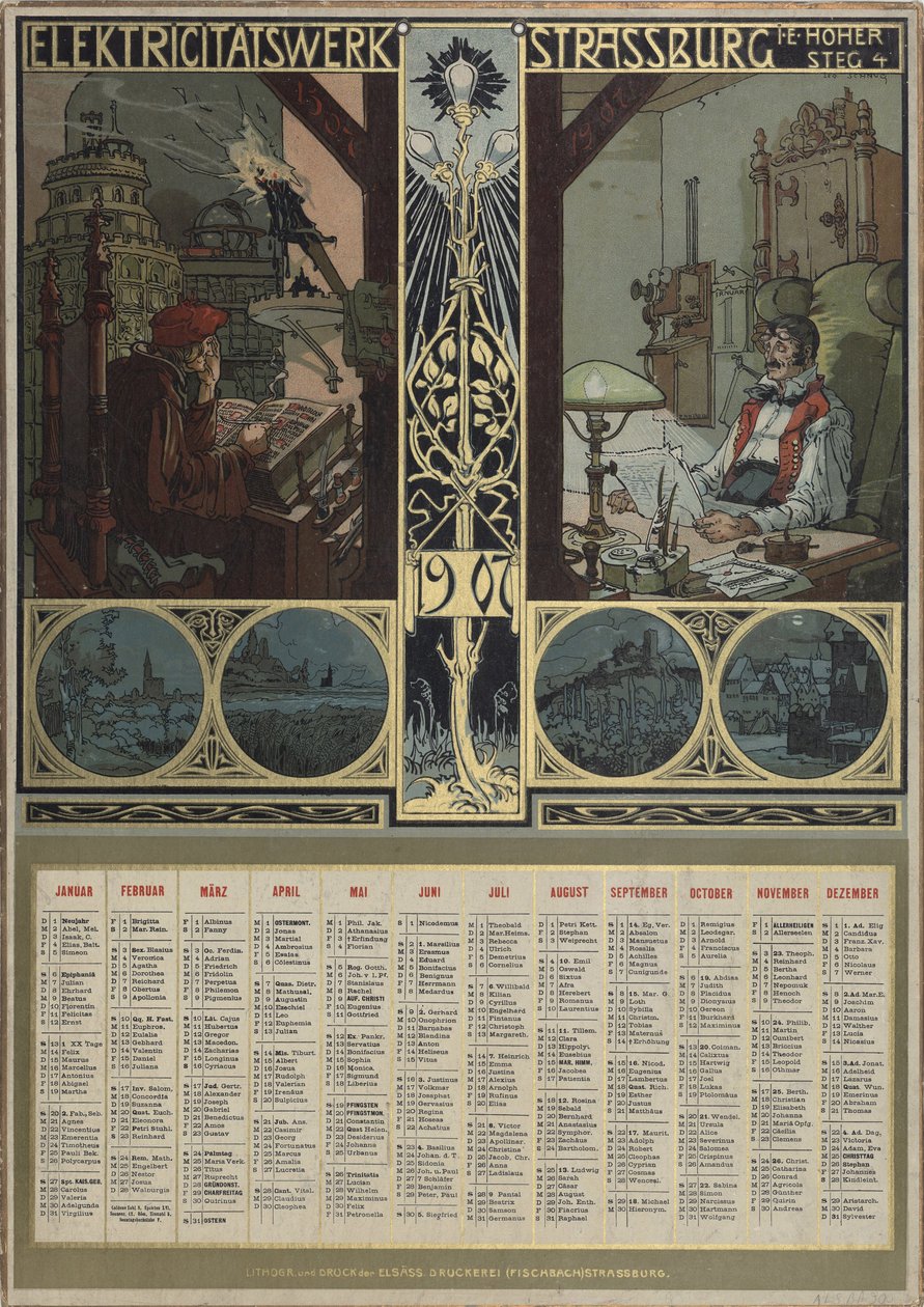 Elektrárna Štrasburk. Kalendář na rok 1907, 1906. od Léo Schnug