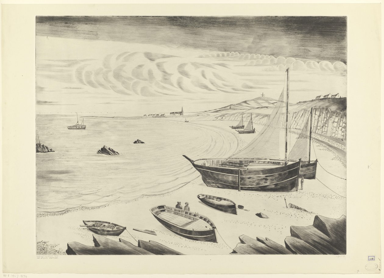 Osm lodí kotvících na pláži Les Vaisseaux (původní název) od Lodewijk Schelfhout (signed by artist)