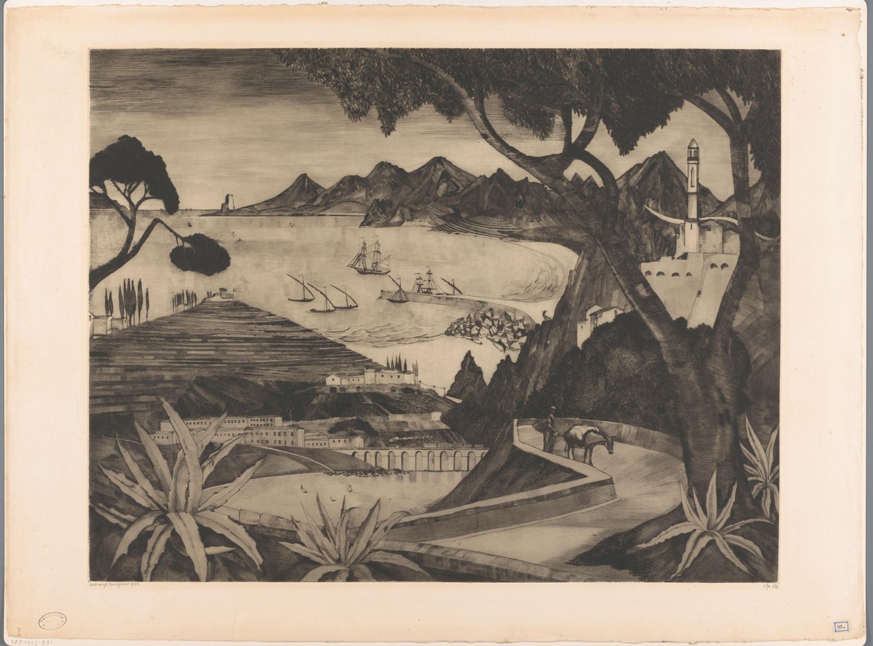 Horská krajina se zálivem na Korsice La Corse (původní název) od Lodewijk Schelfhout (signed by artist)