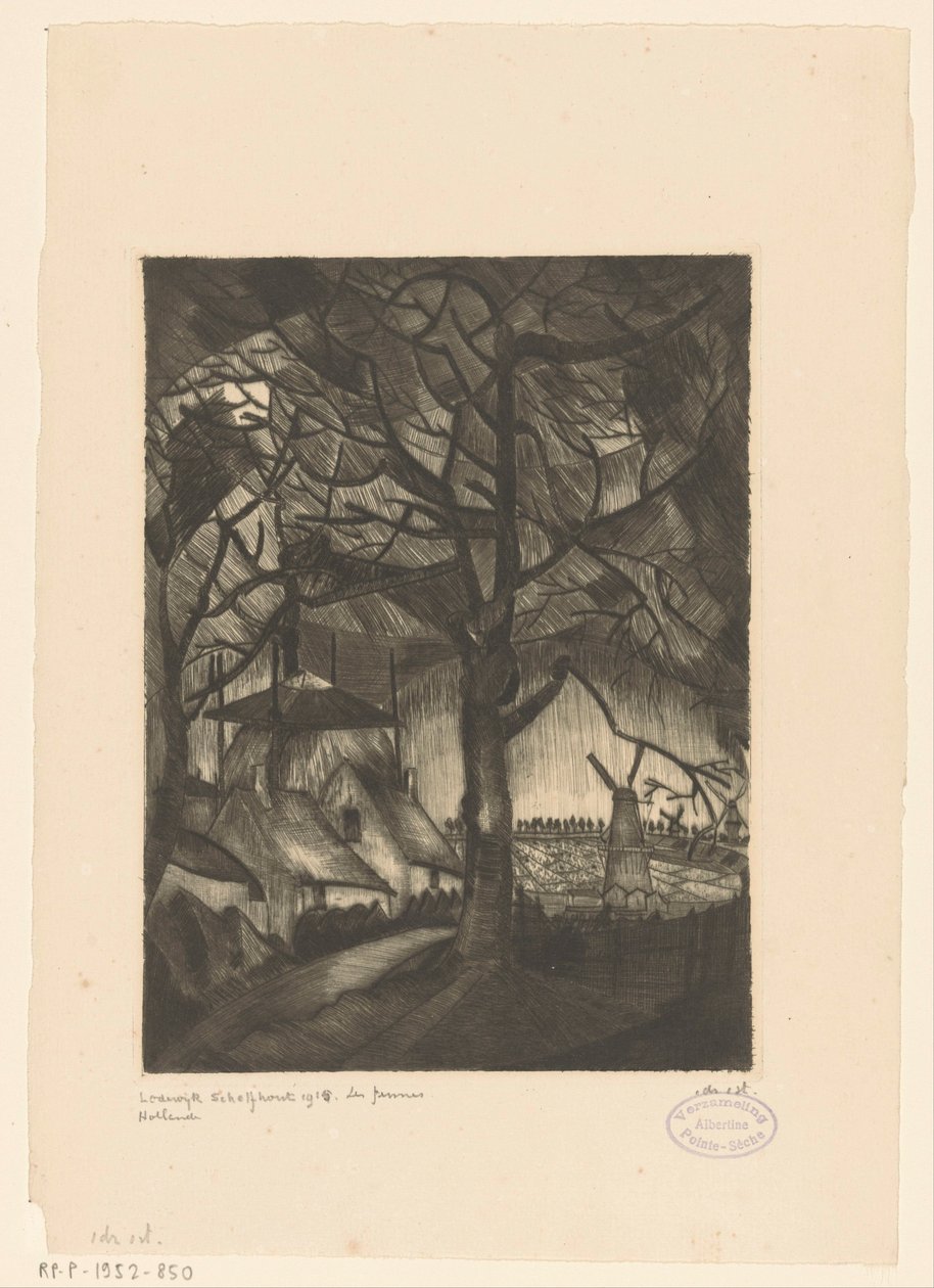 Farma Les Fermes (původní název na objektu) od Lodewijk Schelfhout (signed by artist)