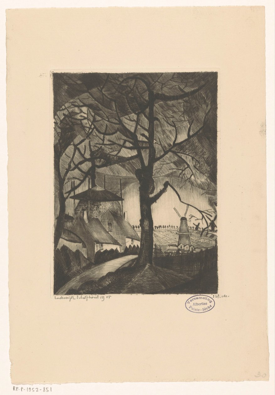 Farma Les Fermes (původní název na objektu) od Lodewijk Schelfhout (signed by artist)