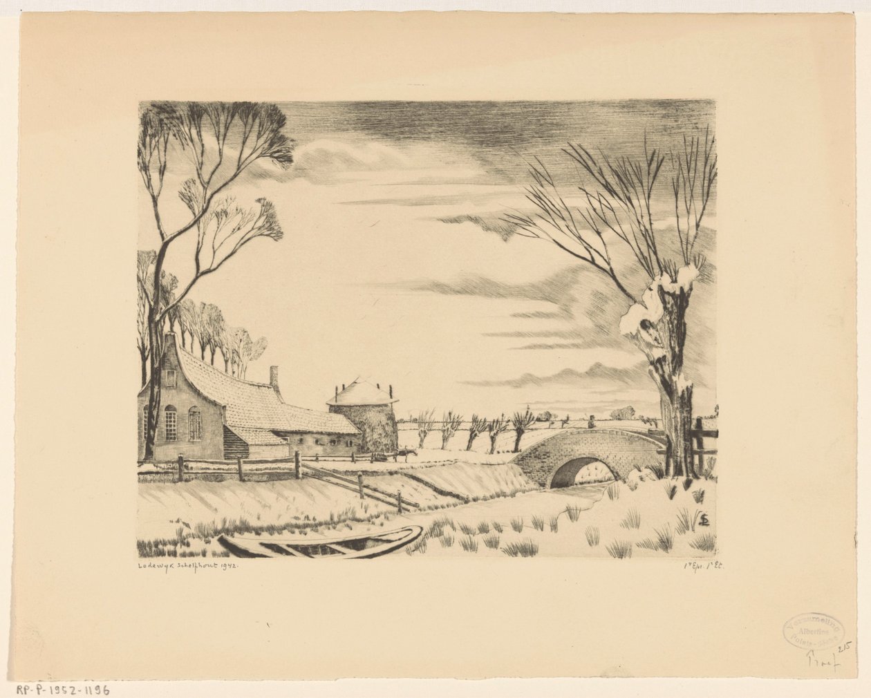 Farma v zimní krajině Hiver and Hollande III (původní název) od Lodewijk Schelfhout (signed by artist)