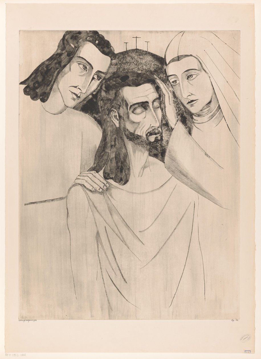 Christus tussen Johannes de Doper jako Maria Kristus, jeho matka a svatý Jan (původní název) od Lodewijk Schelfhout (signed by artist)