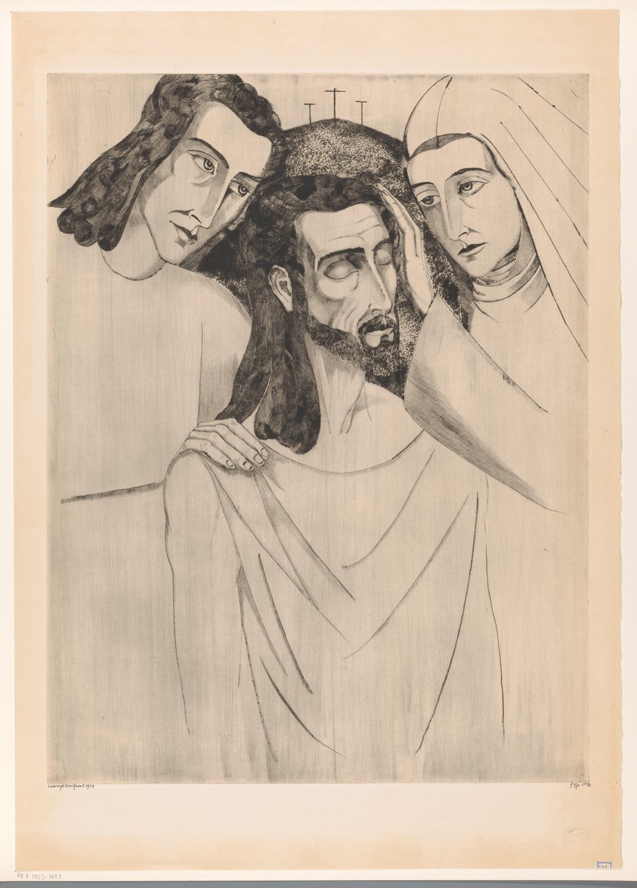 Christus tussen Johannes de Doper jako Maria Kristus, jeho matka a svatý Jan (původní název) od Lodewijk Schelfhout (signed by artist)