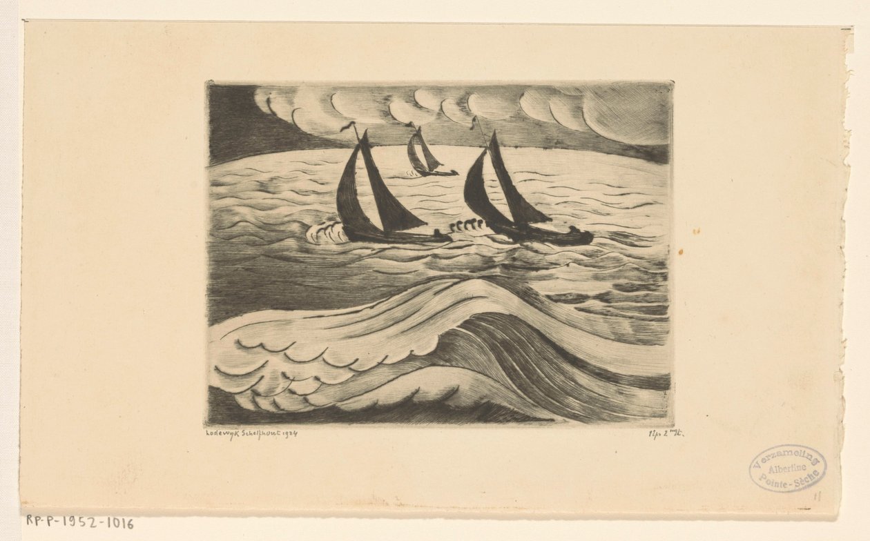 Tři plachetnice v bouři na moři La Tempete (původní název) od Lodewijk Schelfhout (signed by artist)