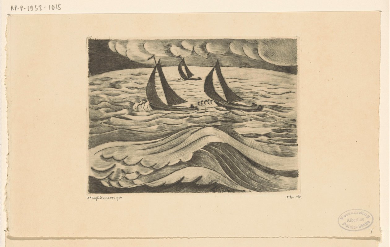 Tři plachetnice na moři během bouře La Tempête (původní název) od Lodewijk Schelfhout (signed by artist)