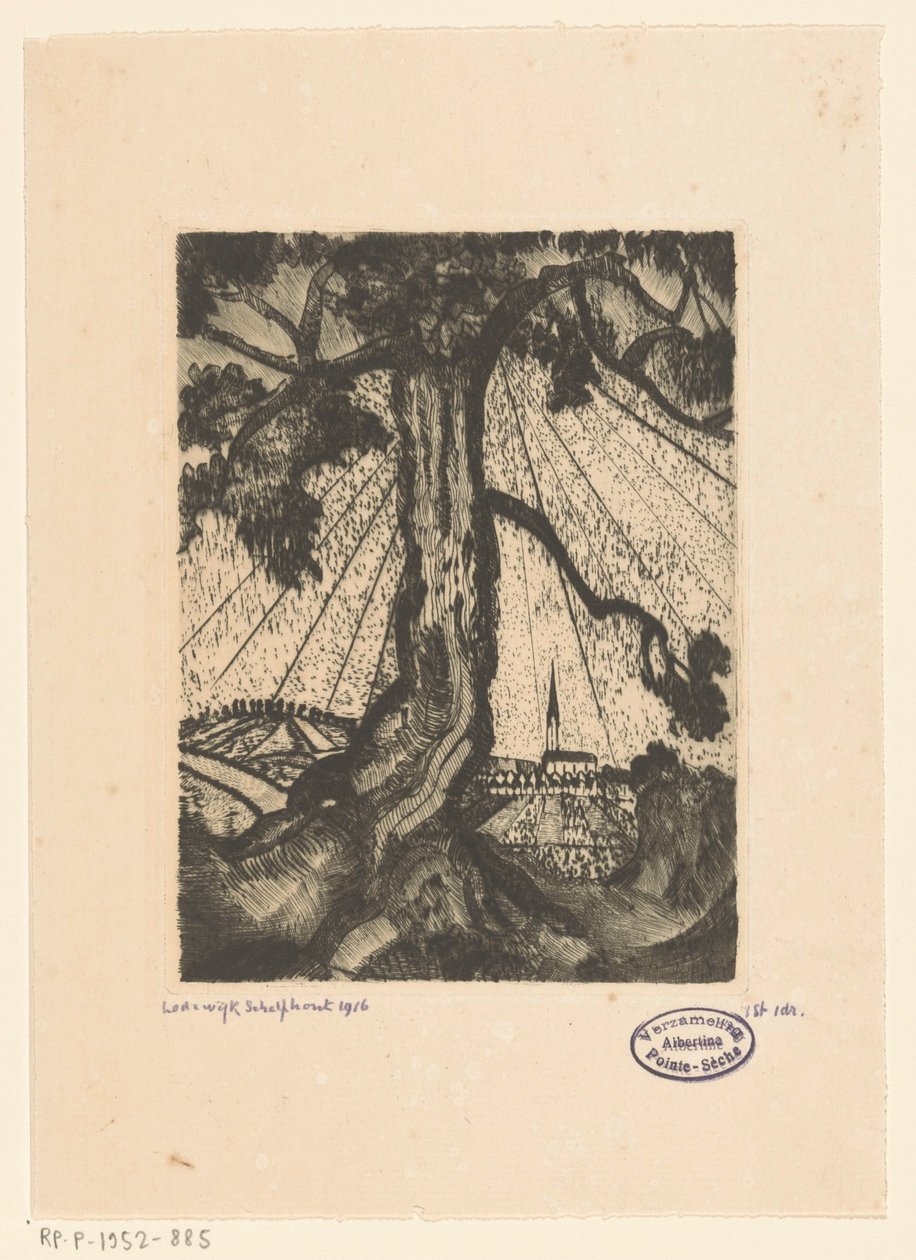 Kopcovitá krajina s osídlením Le Village I (původní název) od Lodewijk Schelfhout (signed by artist)