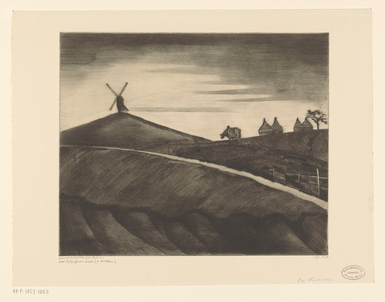 Kopcovitá krajina s orajícím volem poblíž Etikhove La Charrue (původní název) od Lodewijk Schelfhout (signed by artist)