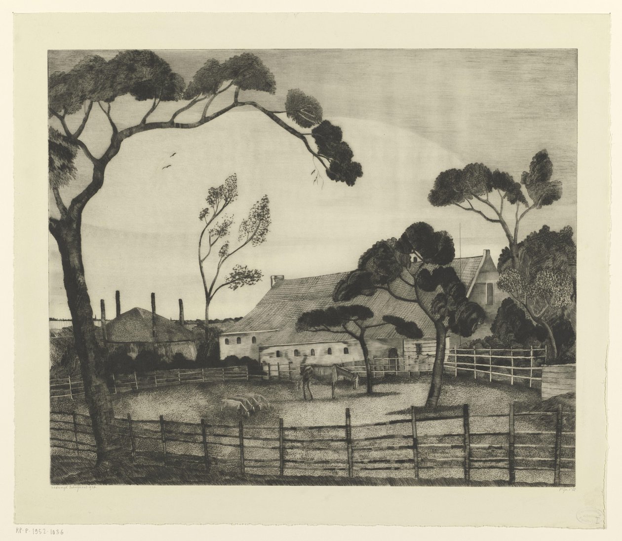 Holandská krajina s farmou a loukou Paysage Hollandais (původní název) od Lodewijk Schelfhout (signed by artist)