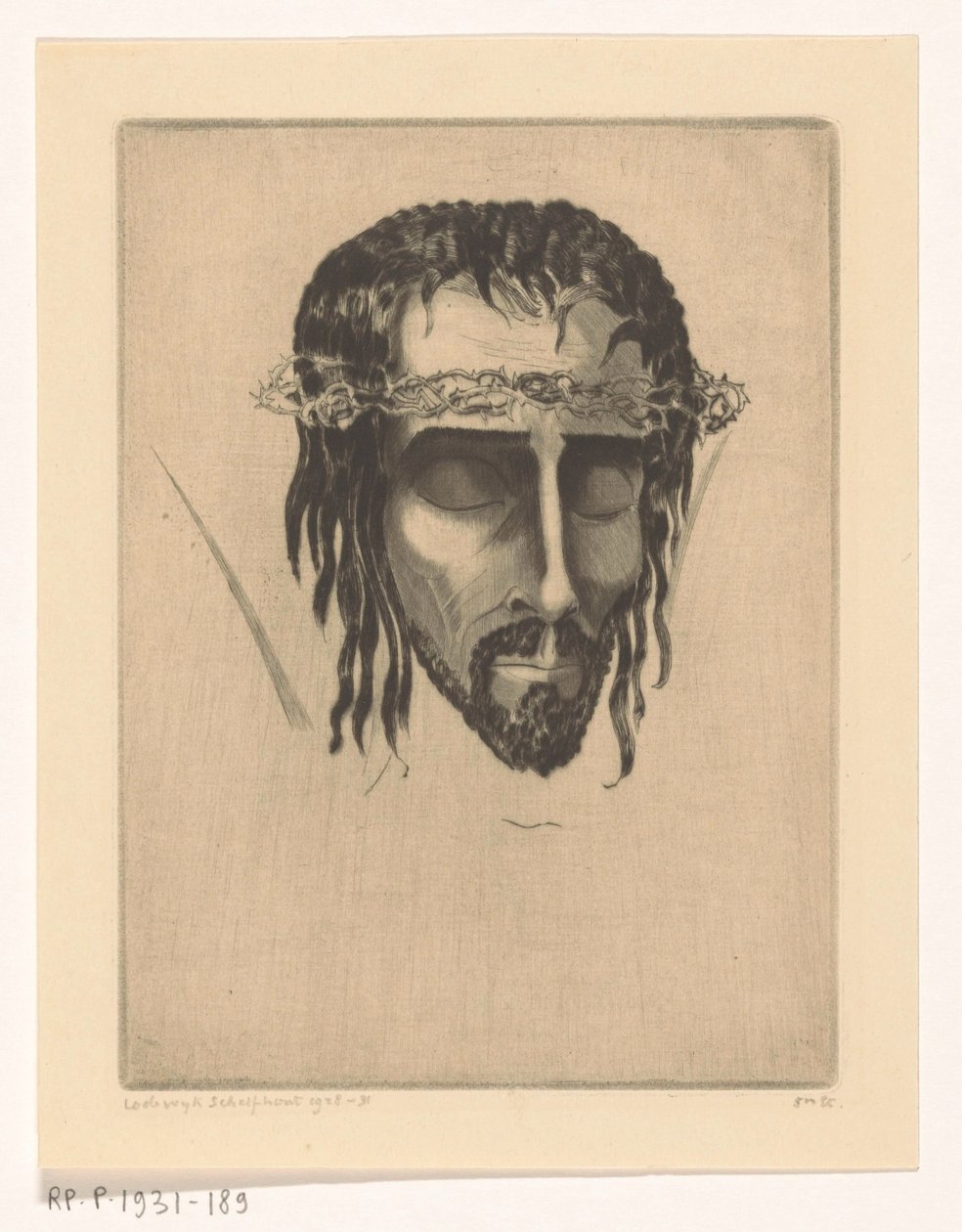 Hlava Kristova Tête de Christ IV (původní název) od Lodewijk Schelfhout (signed by artist)