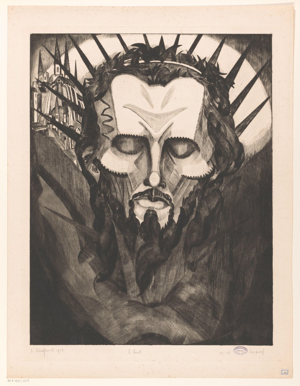 Hlava Kristova Tête de Christ I (původní název na předmětu) od Lodewijk Schelfhout (signed by artist)