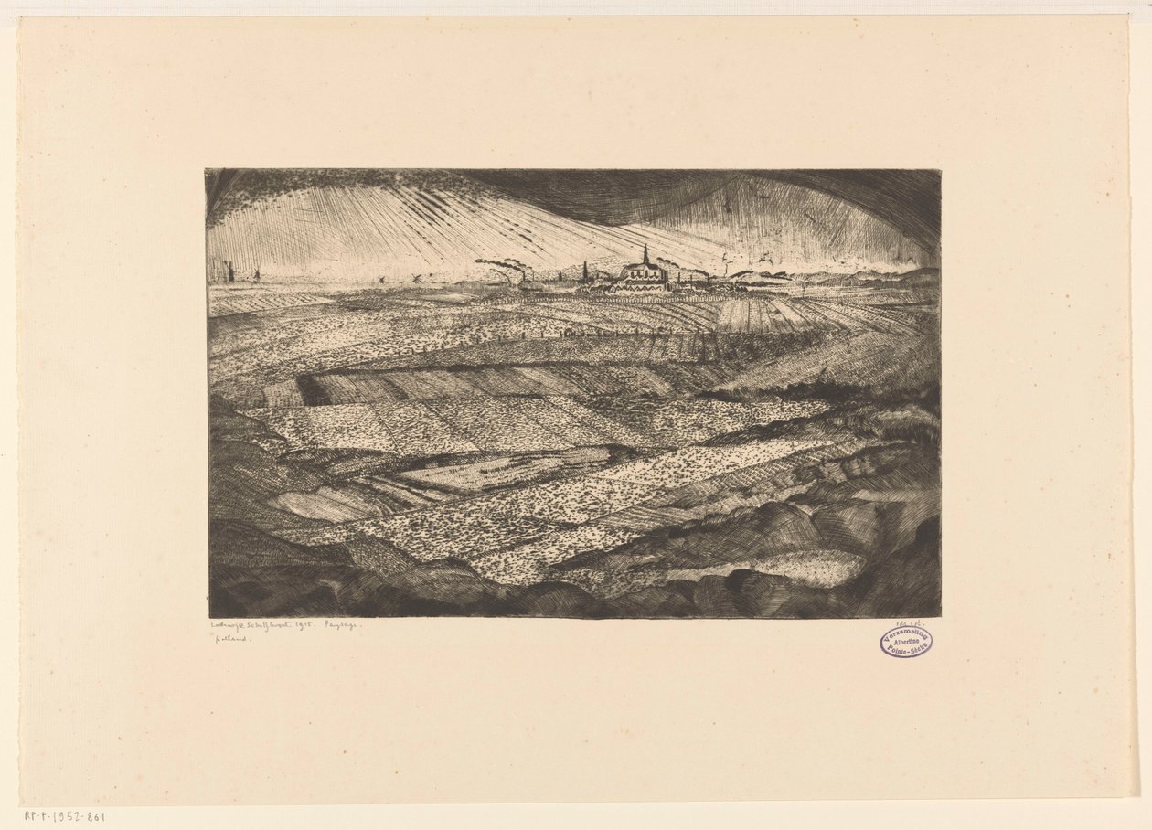 Krajina s poli Paysage (původní název na objektu) od Lodewijk Schelfhout (signed by artist)