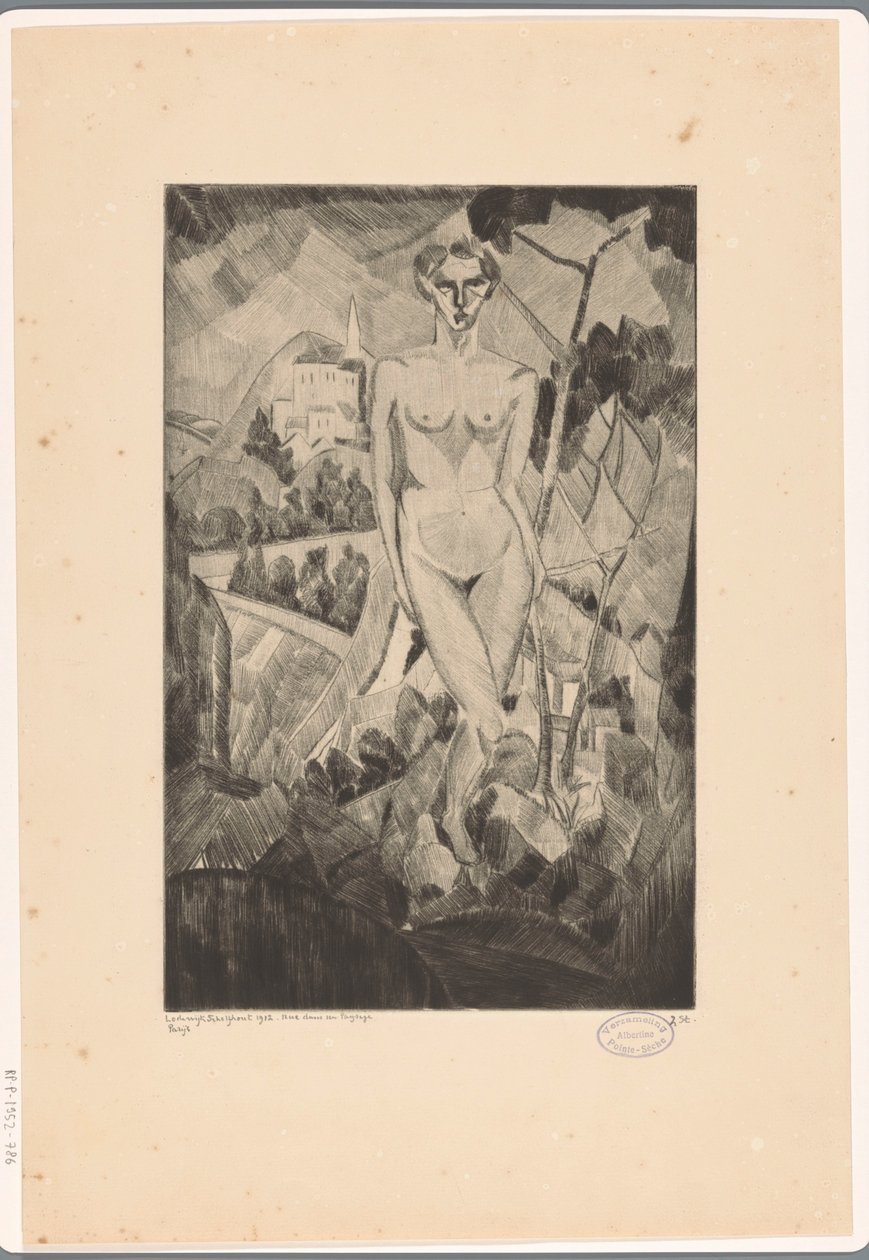 Nahá žena v kopcovité krajině Nue dans un paysage (původní název na objektu) od Lodewijk Schelfhout (signed by artist)