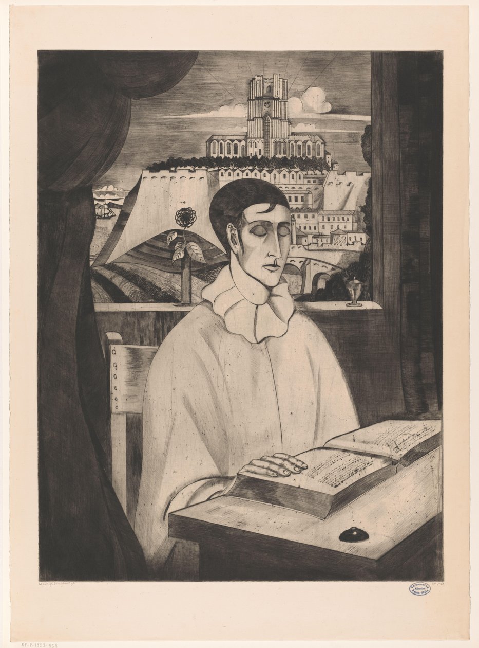 Pierrot čte knihu Pierrot Meditant (původní název) od Lodewijk Schelfhout (signed by artist)