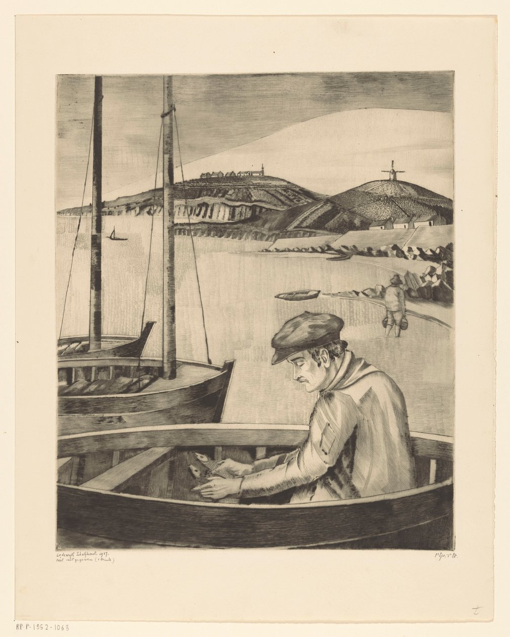 Rybář v kotvící lodi Le Pecheur (původní název) od Lodewijk Schelfhout (signed by artist)