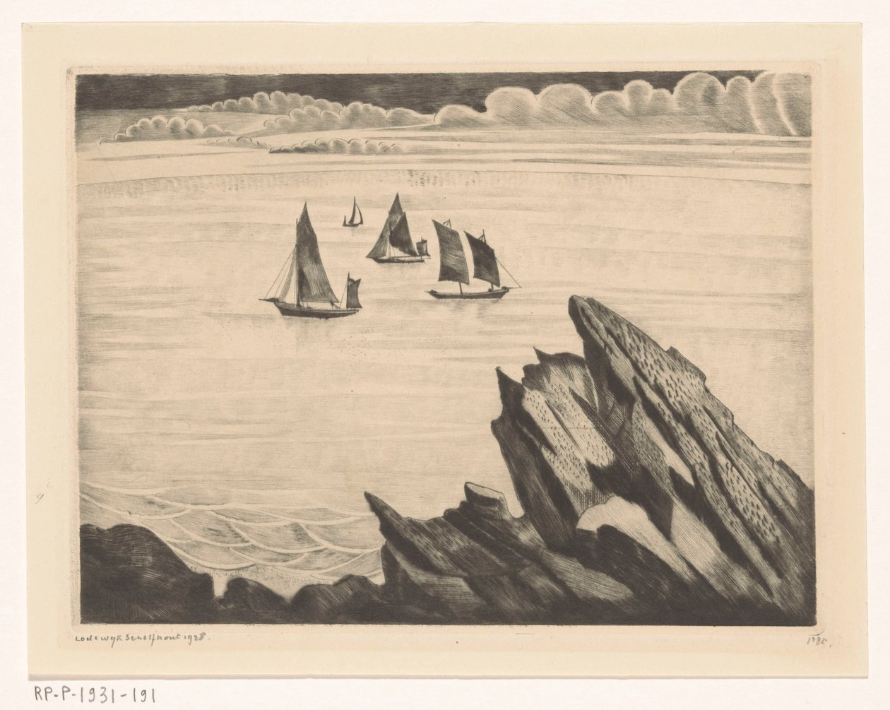Plachetnice u bretaňského pobřeží Un soir en Bretany (původní název) od Lodewijk Schelfhout (signed by artist)