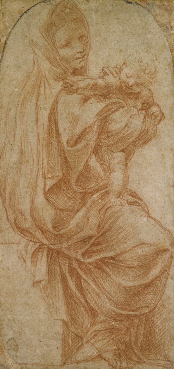 Panna s dítětem (červená křída na krémovém papíře) od Lodovico Carracci