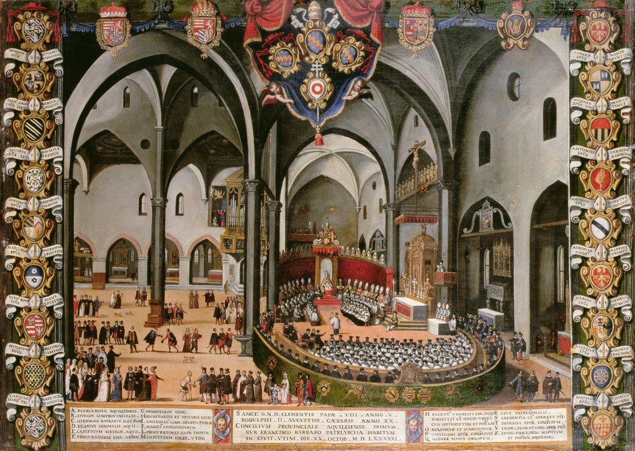 Varhanní dveře zobrazující koncil v Aquilei v roce 1596 v Udine od Lodovico Pozzerrato