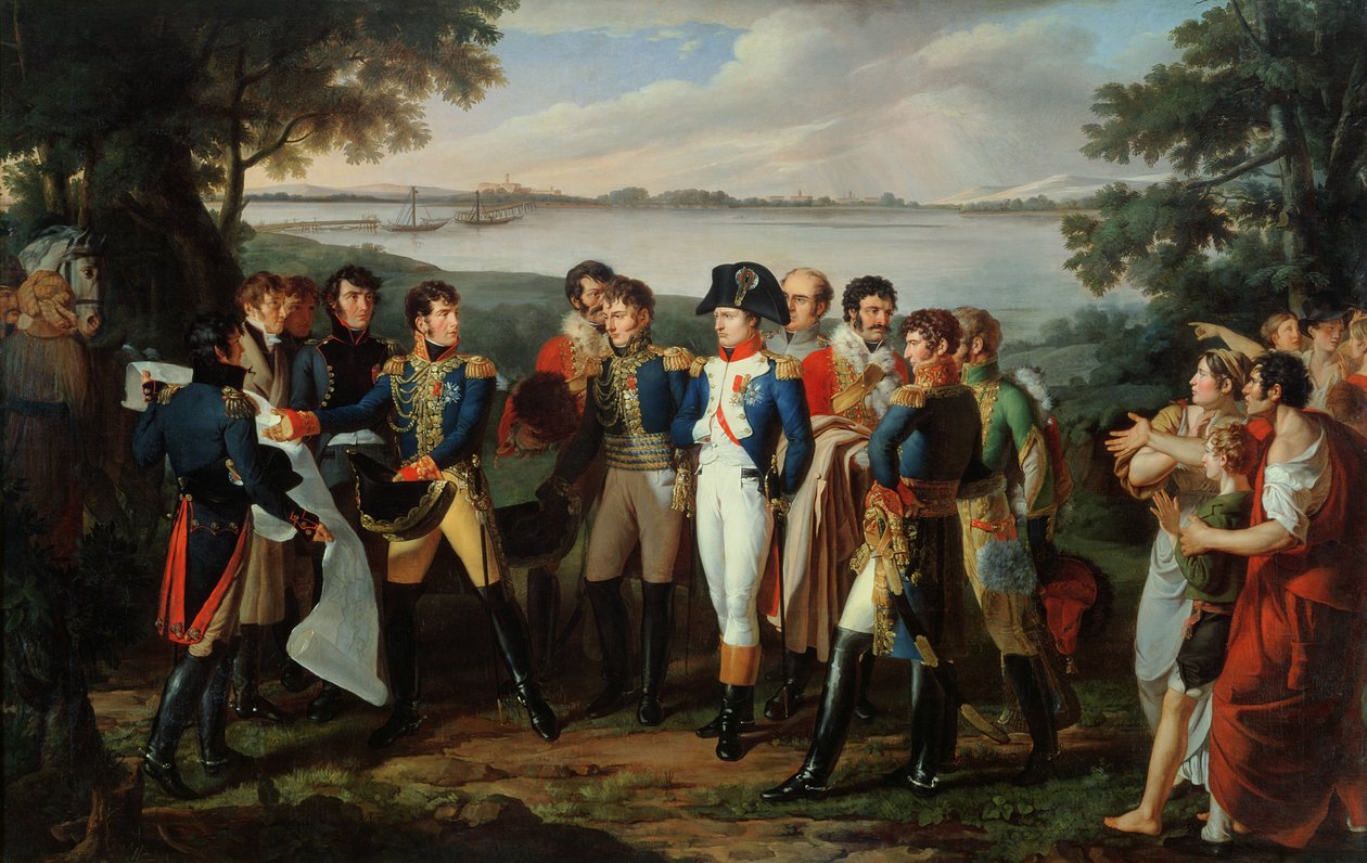Napoleon (1769-1821) nařídil přemostění řeky Dunaj u Ebersdorfu, aby se 19. května 1809 dostal na ostrov Lobau od Lodovico Venuti